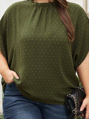 Moss Green Mock Neck Plus Size Top